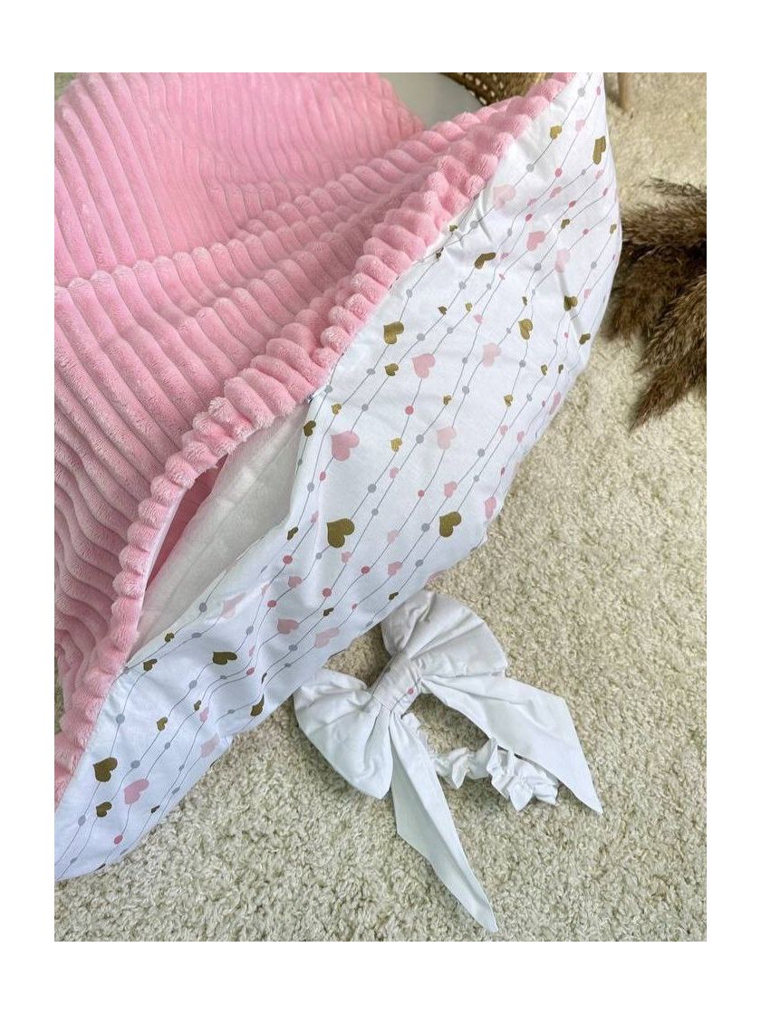 ❤ Конверт-плед на виписку 80 см на 100 см, на блискавці з наповнювачем у чохлі. Принт - Серця на ниточці, плюш шарпей рожевий (#