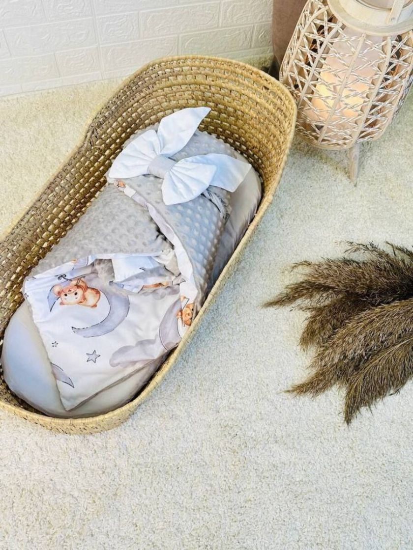 ❤ Конверт-плед на виписку 80 см на 100 см, на блискавці з наповнювачем у чохлі. Принт - Ведмідь з книжкою, плюш пупирка сірий (#