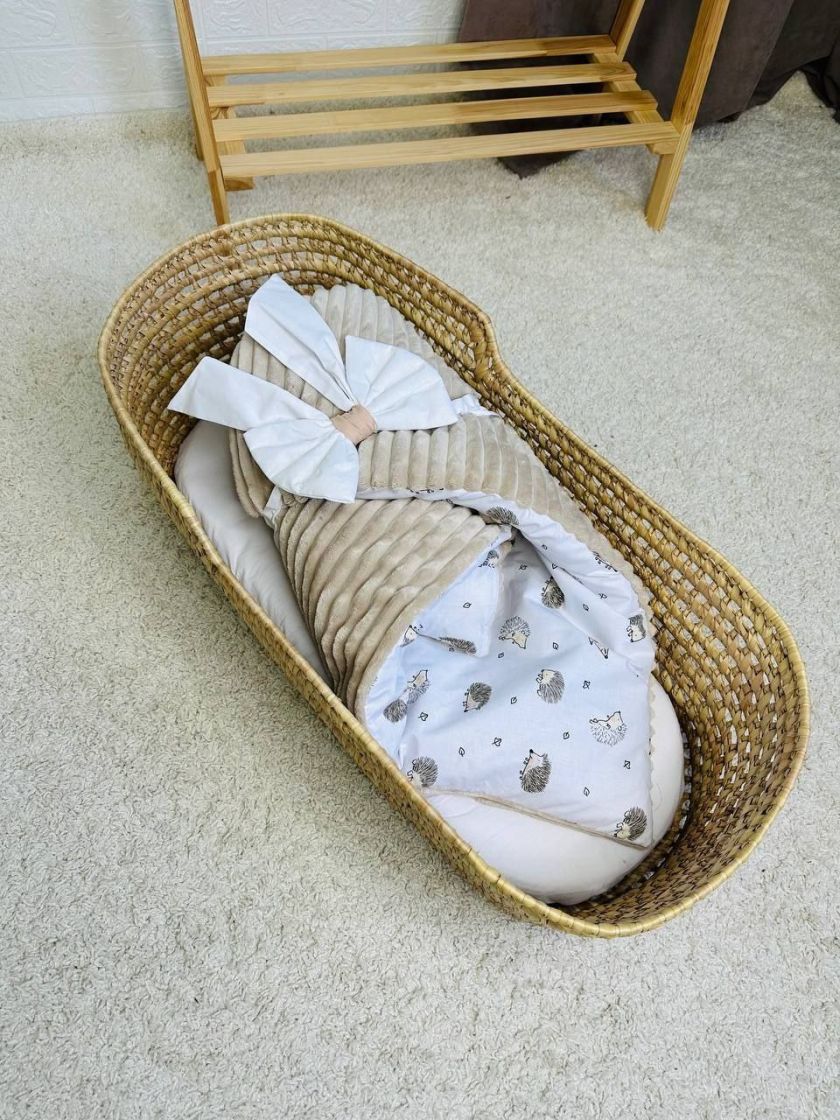 ❤ Конверт-плед на виписку 80 см на 100 см, на блискавці з наповнювачем у чохлі. Принт - Їжак окремий, плюш шарпей беж (#38001414