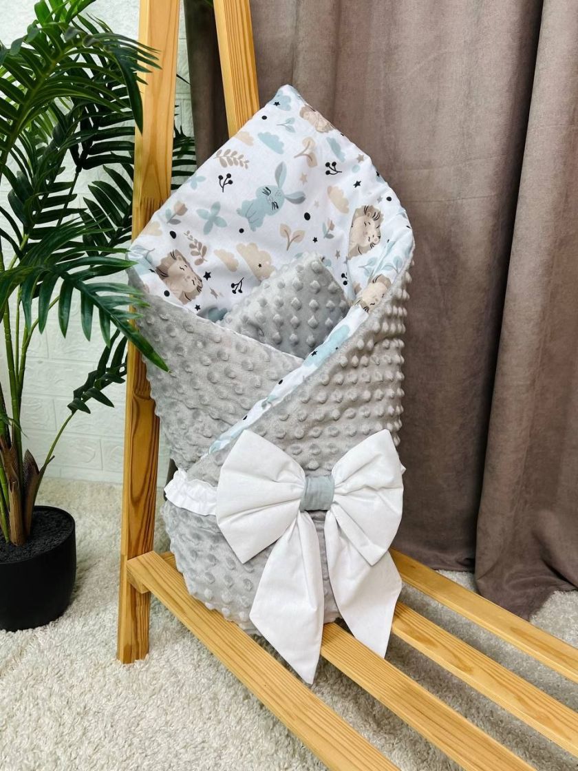 ❤ Конверт-плед на виписку 80 см на 100 см, на блискавці з наповнювачем у чохлі. Принт - Їжачки, плюш пупирка сірий (#23811350) ✓