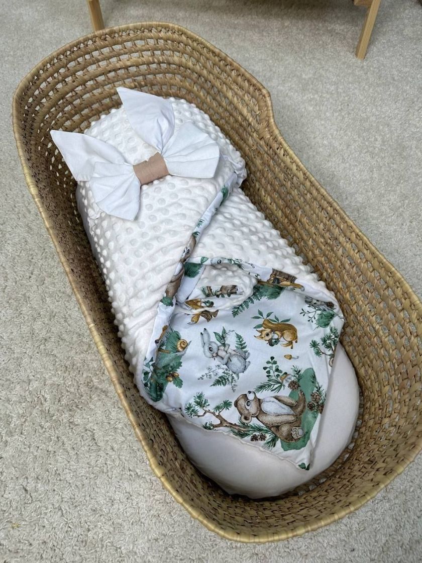 ❤ Конверт-плед на виписку 80 см на 100 см, на блискавці з наповнювачем у чохлі. Принт - Лісні звірі-2, плюш пупирка молочний (#3