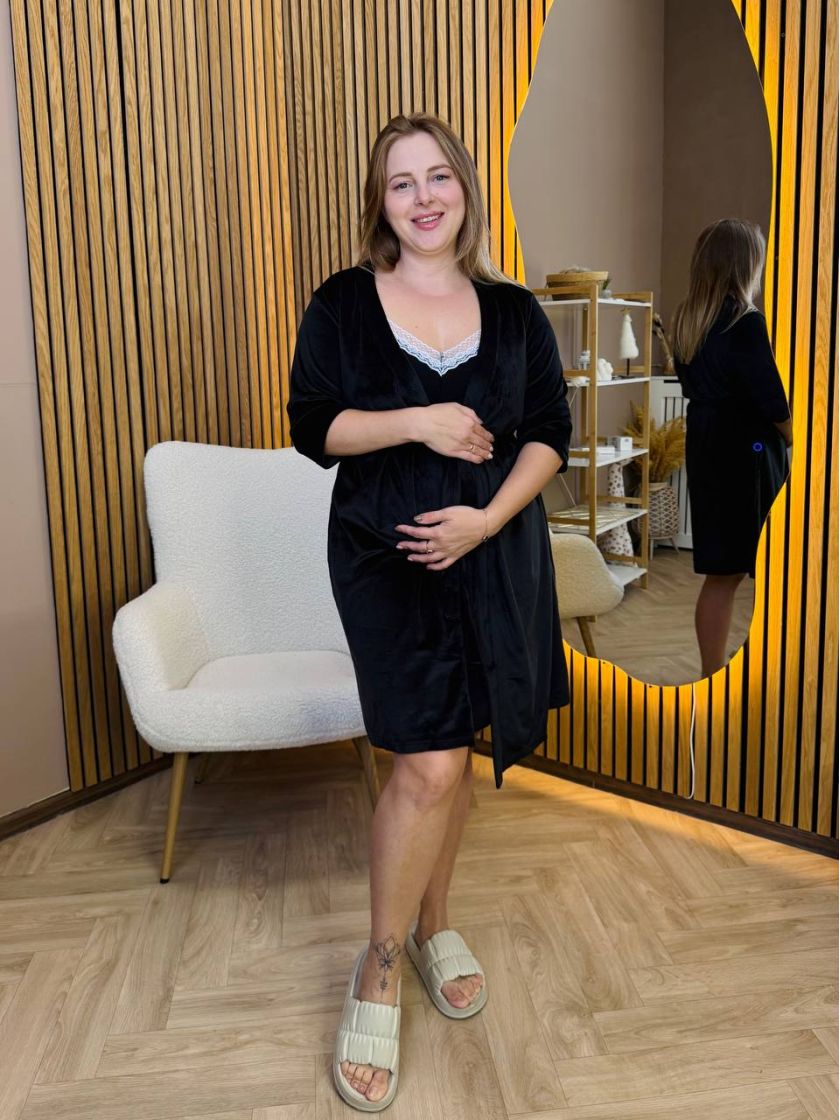 ❤ Комплет сорочка та халат "Велюр". Колір - Чорний. Розмір - 44-46 (#39170704) ✓ Anna Konvert