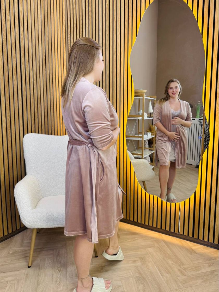 ❤ Комплет сорочка та халат "Велюр". Колір - Карамель. Розмір - 52-54 (#6220764) ✓ Anna Konvert