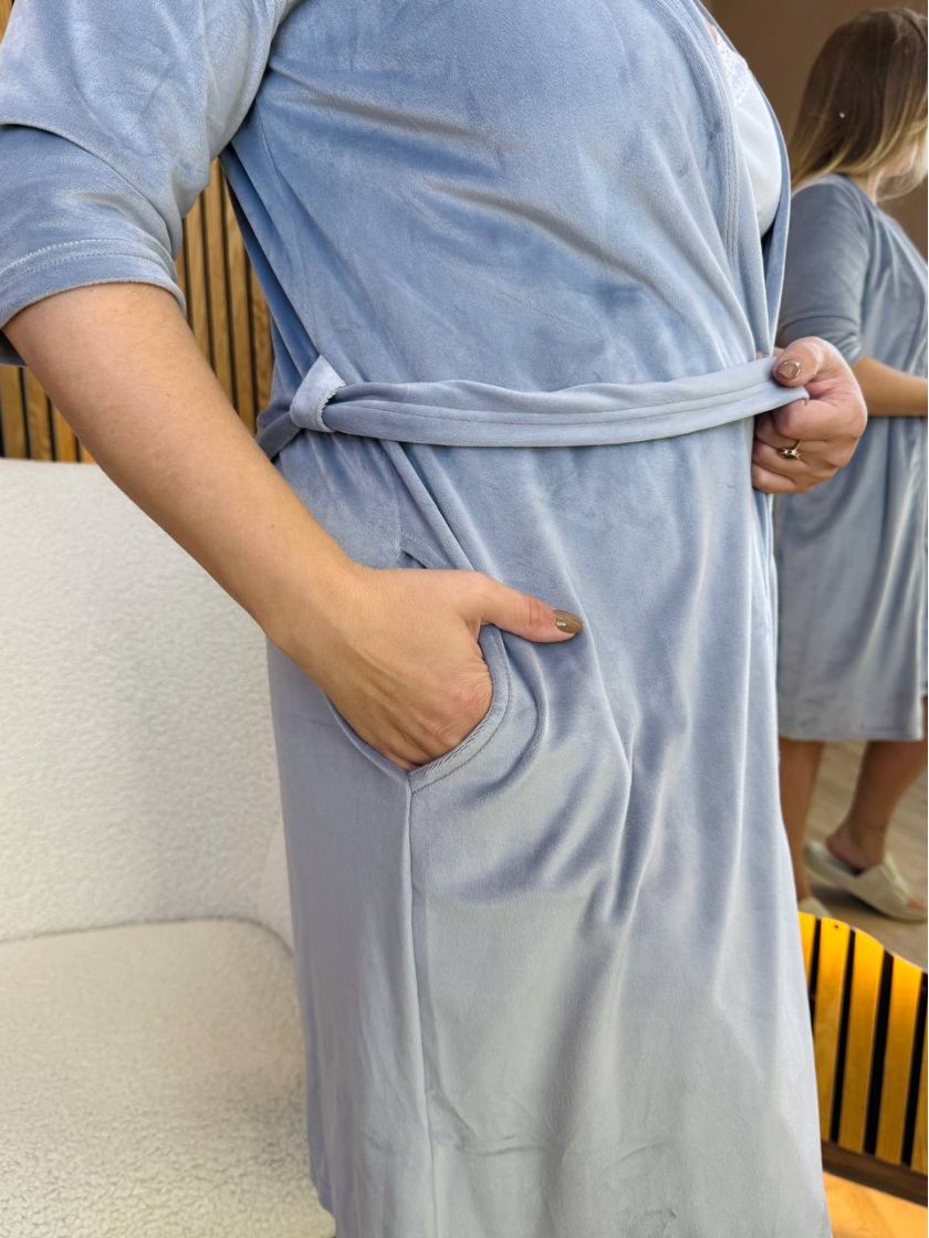 ❤ Комплет сорочка та халат "Велюр". Колір - Сірий. Розмір - 52-54 (#74983959) ✓ Anna Konvert