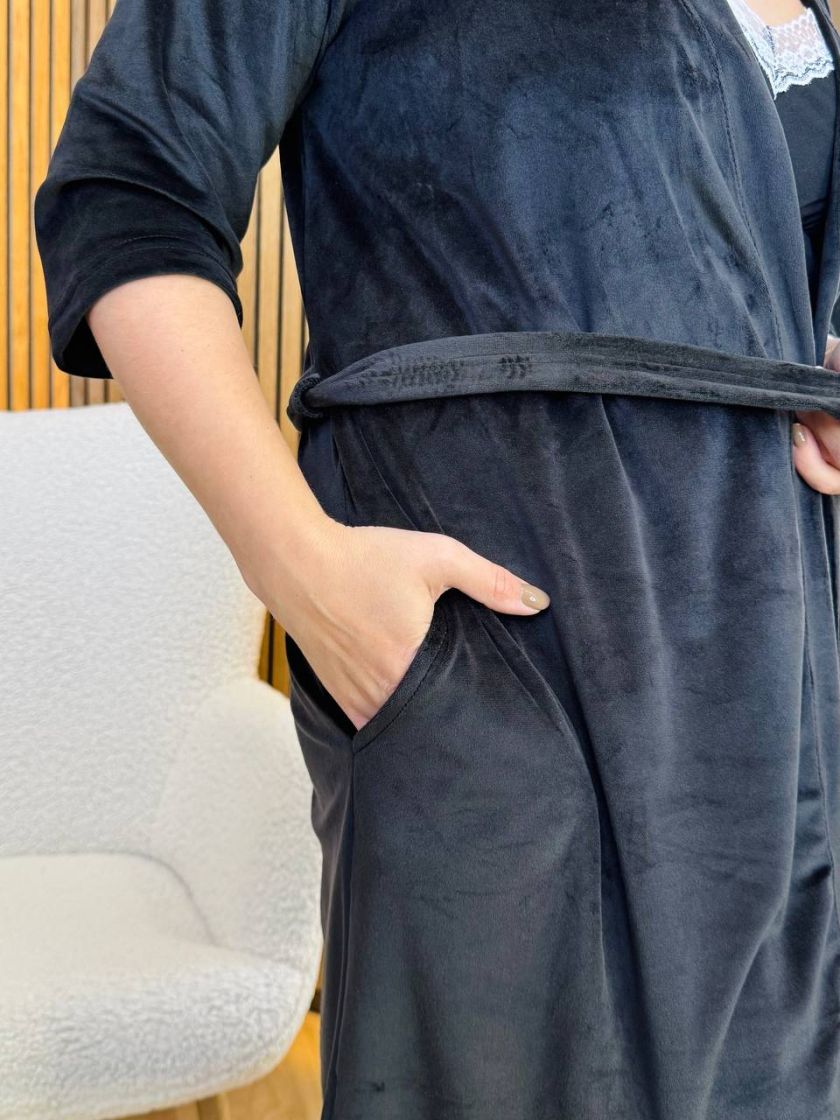 ❤ Комплет сорочка та халат "Велюр". Колір - Чорний. Розмір - 52-54 (#18177350) ✓ Anna Konvert