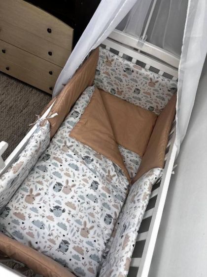 ❤ Набір "Органік" з подушками. Принт - Совенята з зайцем, бежевий однотон (#75075104) ✓ Anna Konvert 2