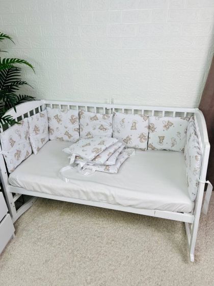 ❤ Бортики-подушки на 4 боки ліжечка, 12 подушок. Принт - Ведмедикі сплячі, невзрачні (#92931062) ✓ Anna Konvert