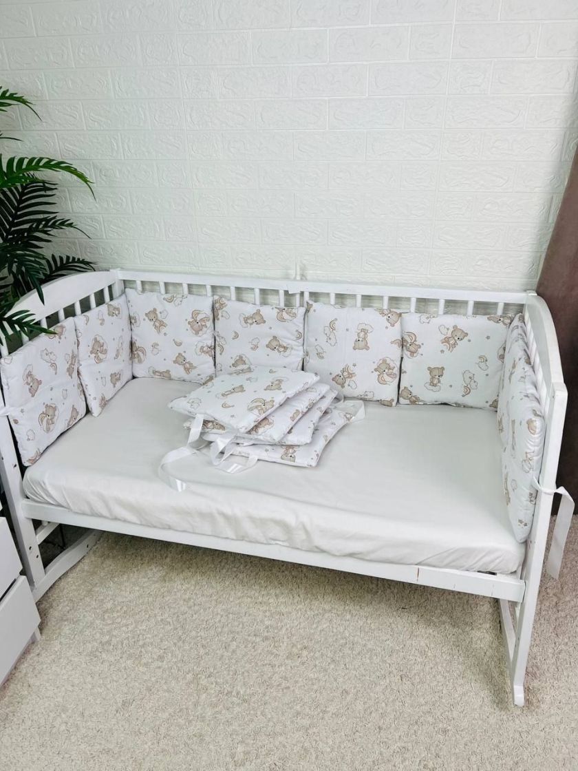 ❤ Бортики-подушки на 4 боки ліжечка, 12 подушок. Принт - Ведмедикі сплячі, невзрачні (#92931062) ✓ Anna Konvert