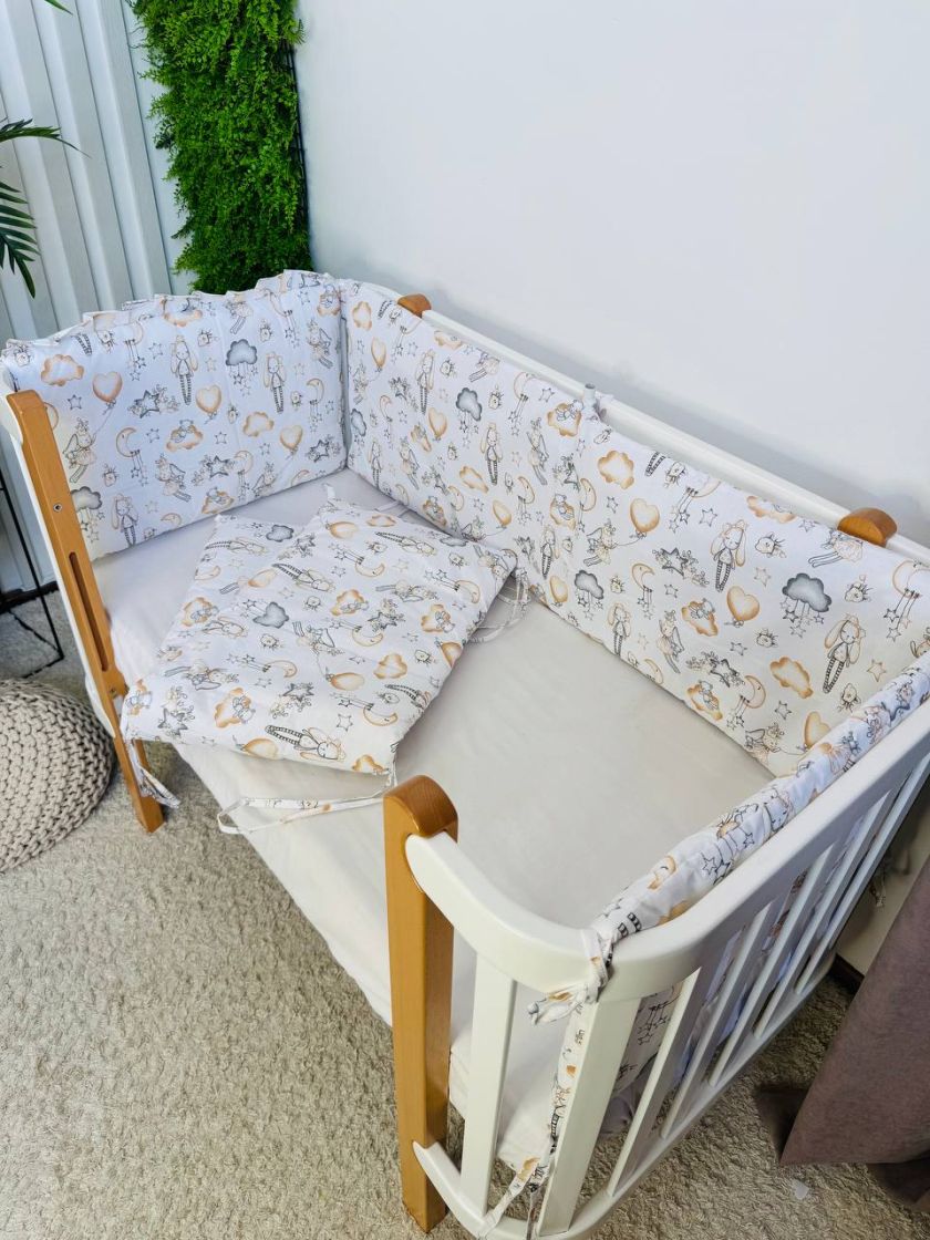 ❤ Бортики-суцільні на 4 боки ліжка, на завʼязках. Принт - Зайка, кулька жовта (#23126251) ✓ Anna Konvert