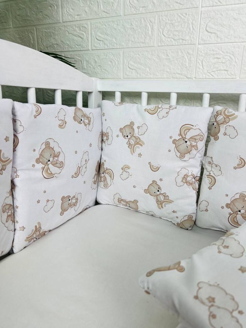 ❤ Бортики-подушки на 4 боки ліжечка, 12 подушок. Принт - Ведмедикі сплячі, невзрачні (#92931062) ✓ Anna Konvert