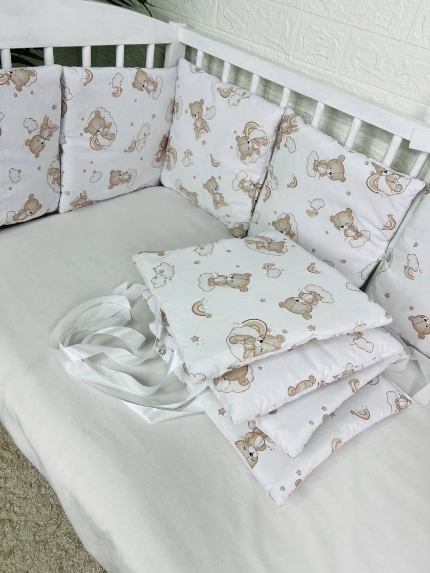 ❤ Бортики-подушки на 4 боки ліжечка, 12 подушок. Принт - Ведмедикі сплячі, невзрачні (#92931062) ✓ Anna Konvert