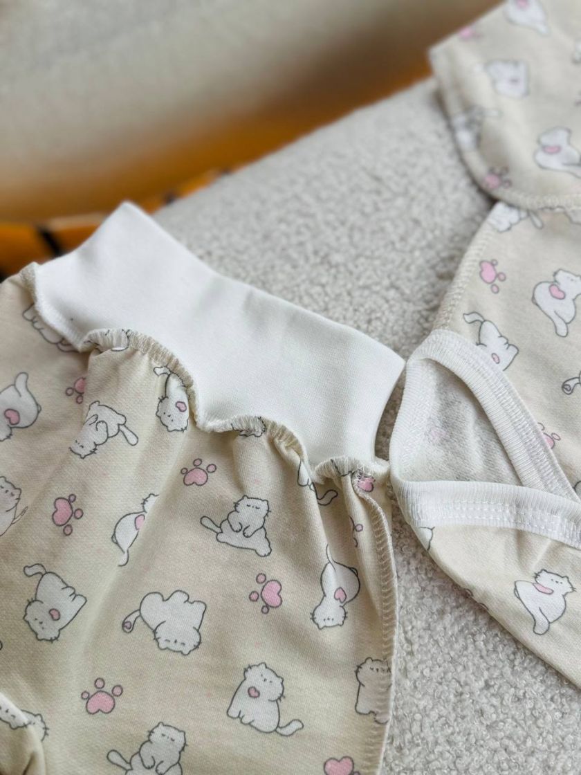 ❤ Комплект 2ка з боді, байка, Ромашка 56-62см. Принт - Киці на молочному. Розмір - 56-62 (#81044424) ✓ Anna Konvert