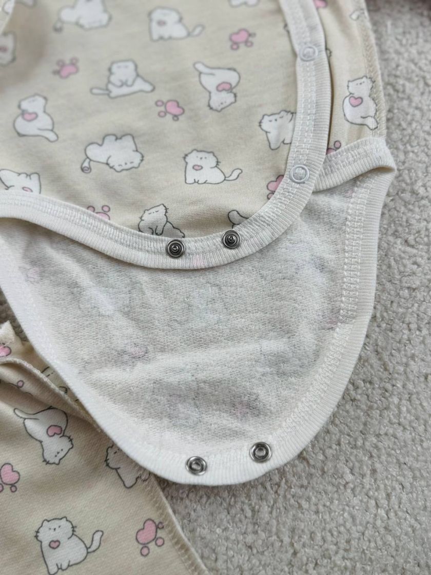 ❤ Комплект 2ка з боді, байка, Ромашка 56-62см. Принт - Киці на молочному. Розмір - 56-62 (#81044424) ✓ Anna Konvert