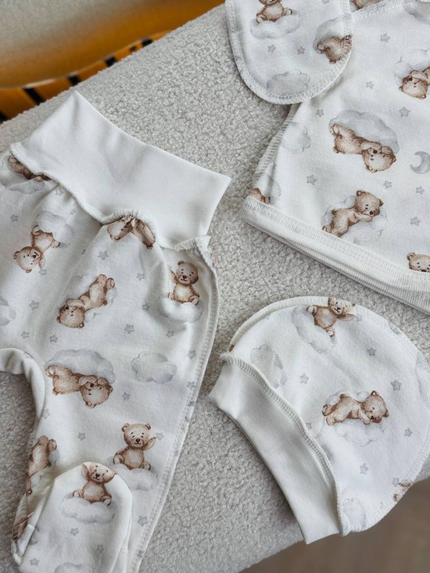 ❤ Комплект 3ка з сорочкою байка, Ромашка. Колір - Ведмедик на хмаринці. Розмір - 56-62 (#19143796) ✓ Anna Konvert