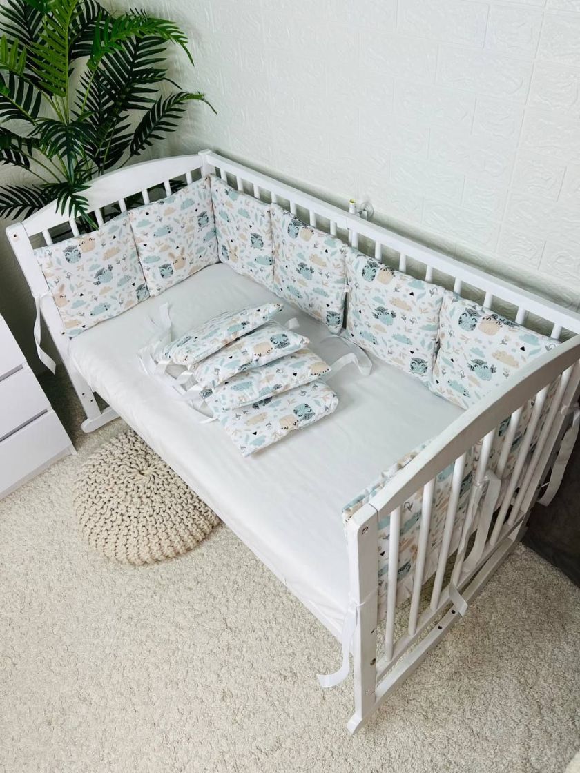 ❤ Бортики-подушки на 4 боки ліжечка, 12 подушок. Принт - Совенята з бежевими зайцями (#62726458) ✓ Anna Konvert