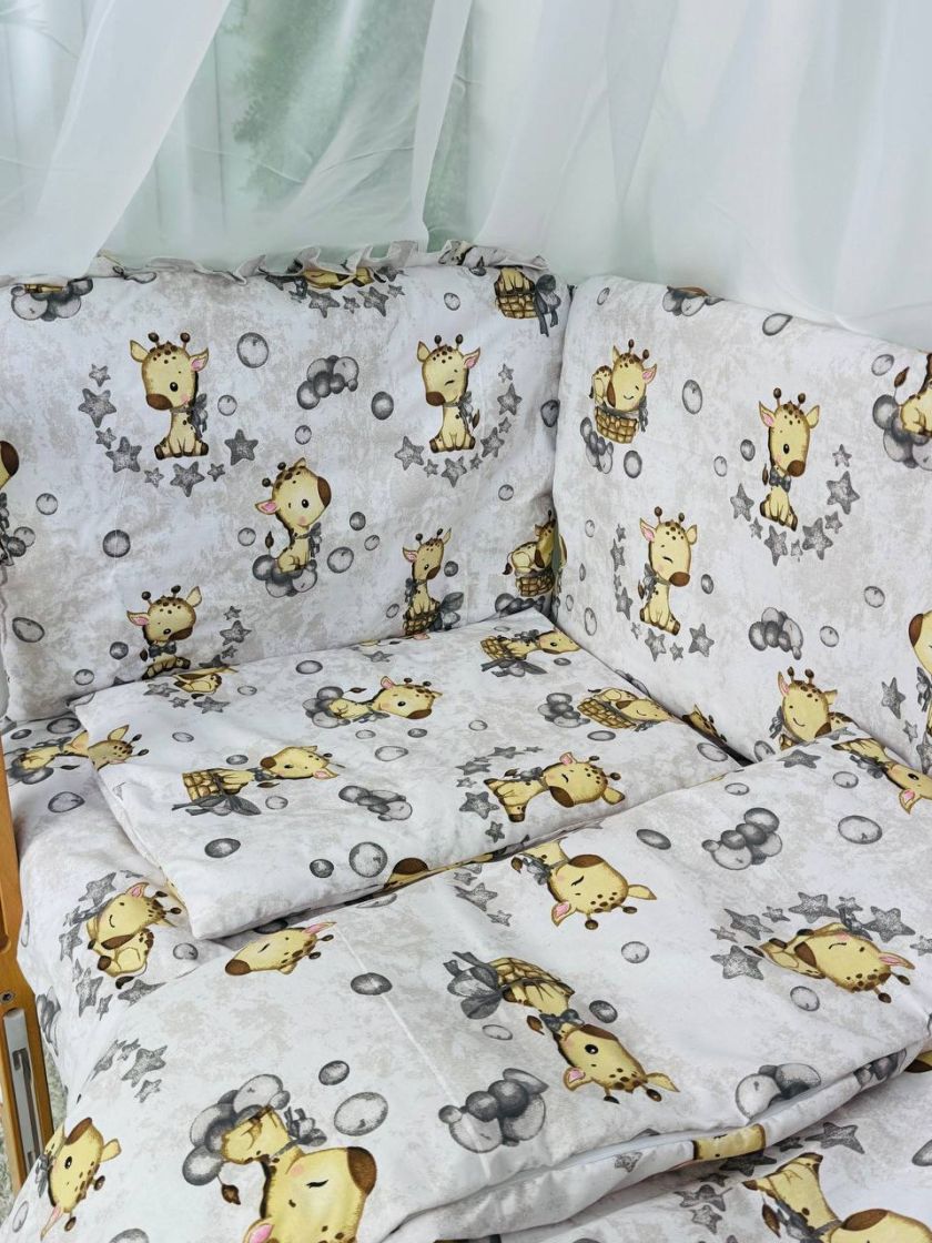 ❤ Набір у ліжко 9в1 суцільні. Принт - Жираф сірий (#96113574) ✓ Anna Konvert
