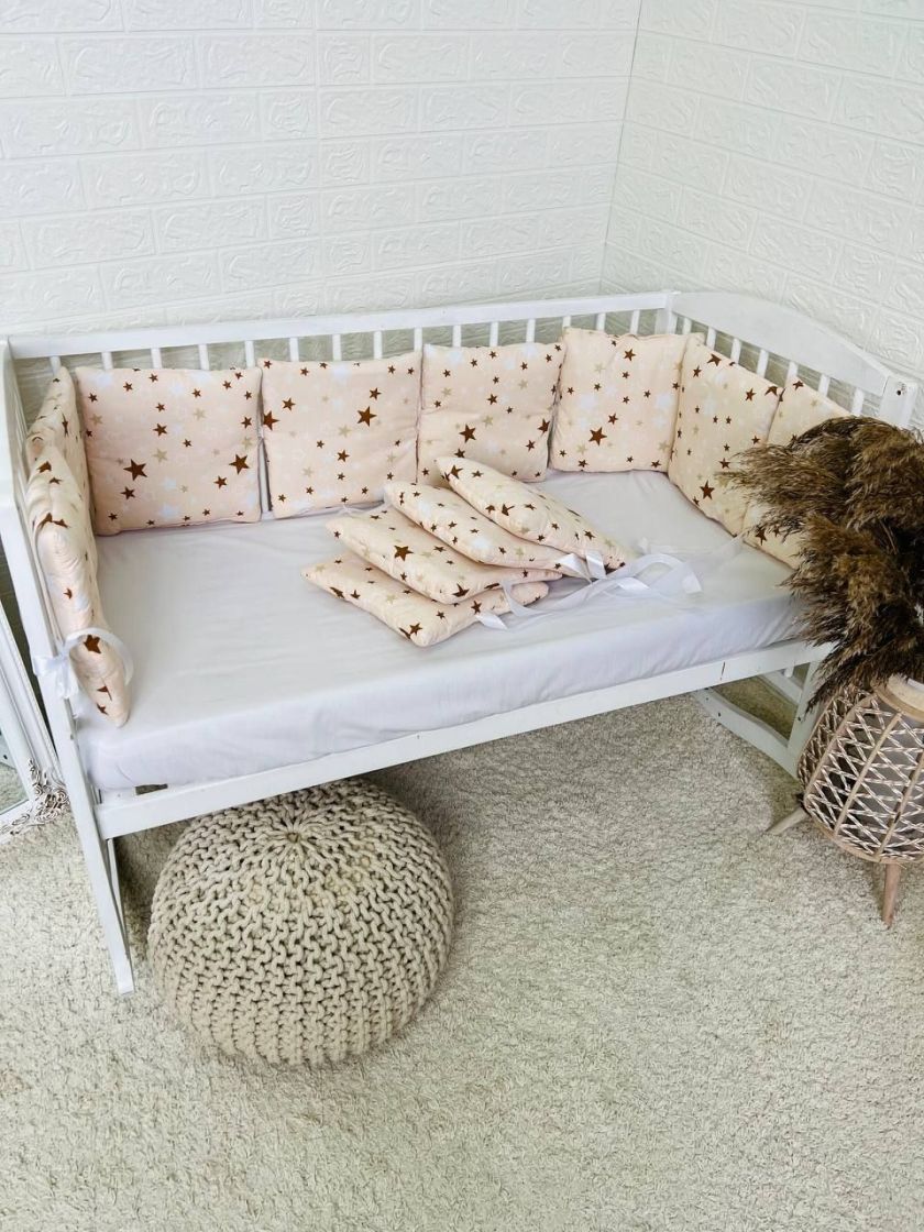 ❤ Бортики-подушки на 4 боки ліжечка, 12 подушок. Принт - Зірки різні на бежевому (#50998401) ✓ Anna Konvert