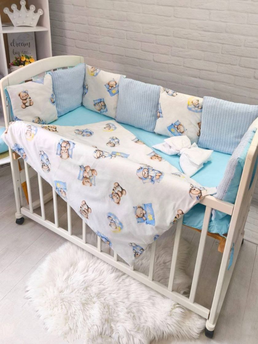 ❤ Набір у ліжко Elliz + тканина Піке, на 3 сторони. Принт - Ведмедик під ковдрою, блакитний (#92781067) ✓ Anna Konvert