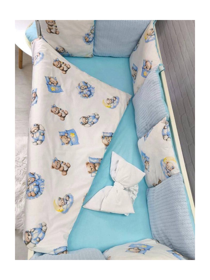 ❤ Набір у ліжко Elliz + тканина Піке, на 3 сторони. Принт - Ведмедик під ковдрою, блакитний (#92781067) ✓ Anna Konvert