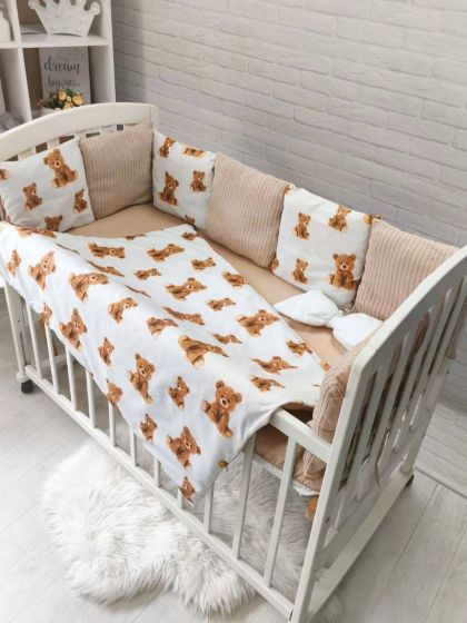 ❤ Набір у ліжко Elliz + тканина Піке, на 3 сторони. Принт - Ведмедики Тедді бежеві (#53423099) ✓ Anna Konvert 2