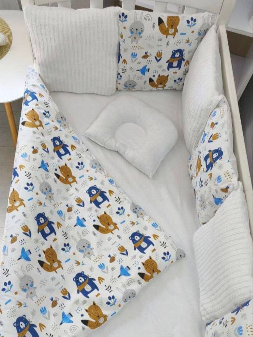 ❤ Набір у ліжко Elliz + тканина Піке, на 3 сторони. Принт - Лісні звірі, білий (#51010359) ✓ Anna Konvert