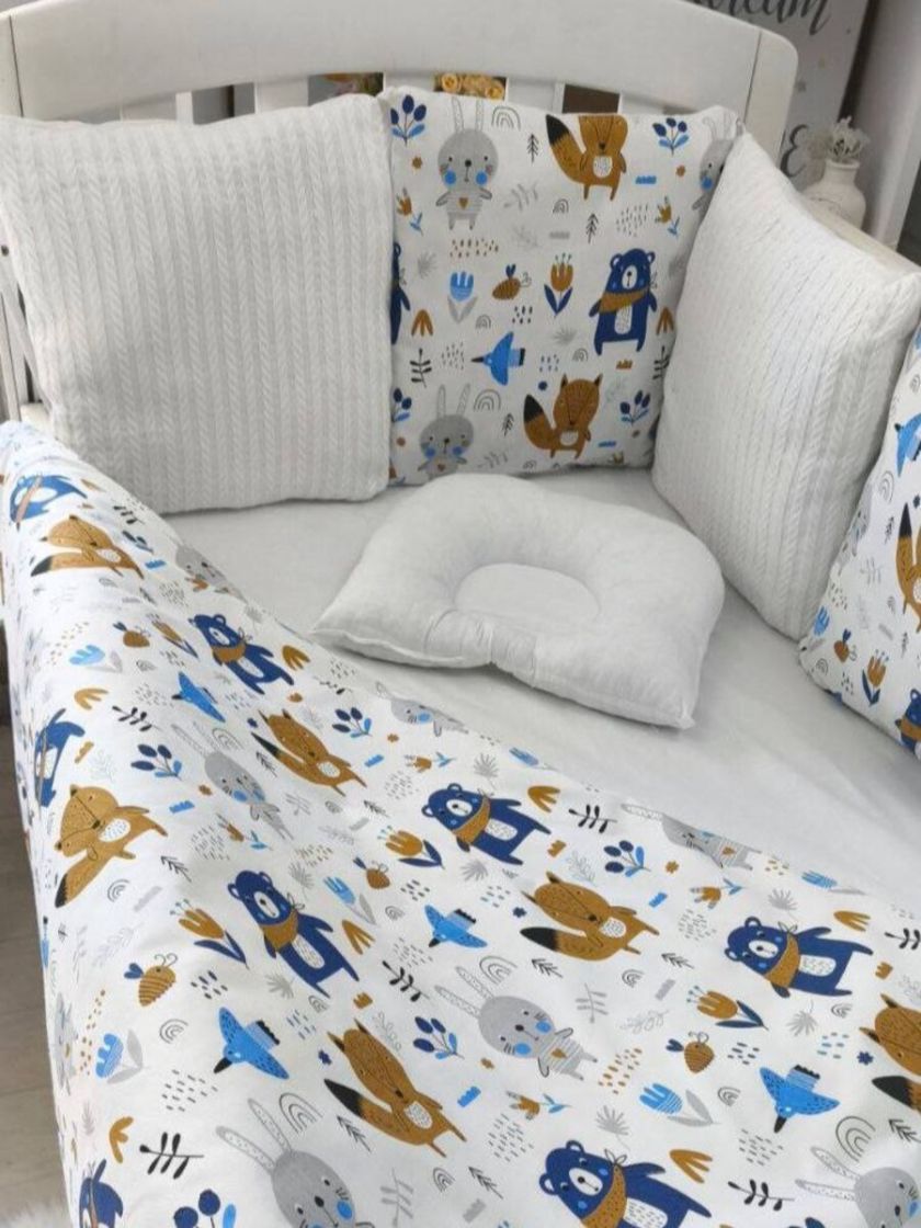 ❤ Набір у ліжко Elliz + тканина Піке, на 3 сторони. Принт - Лісні звірі, білий (#51010359) ✓ Anna Konvert