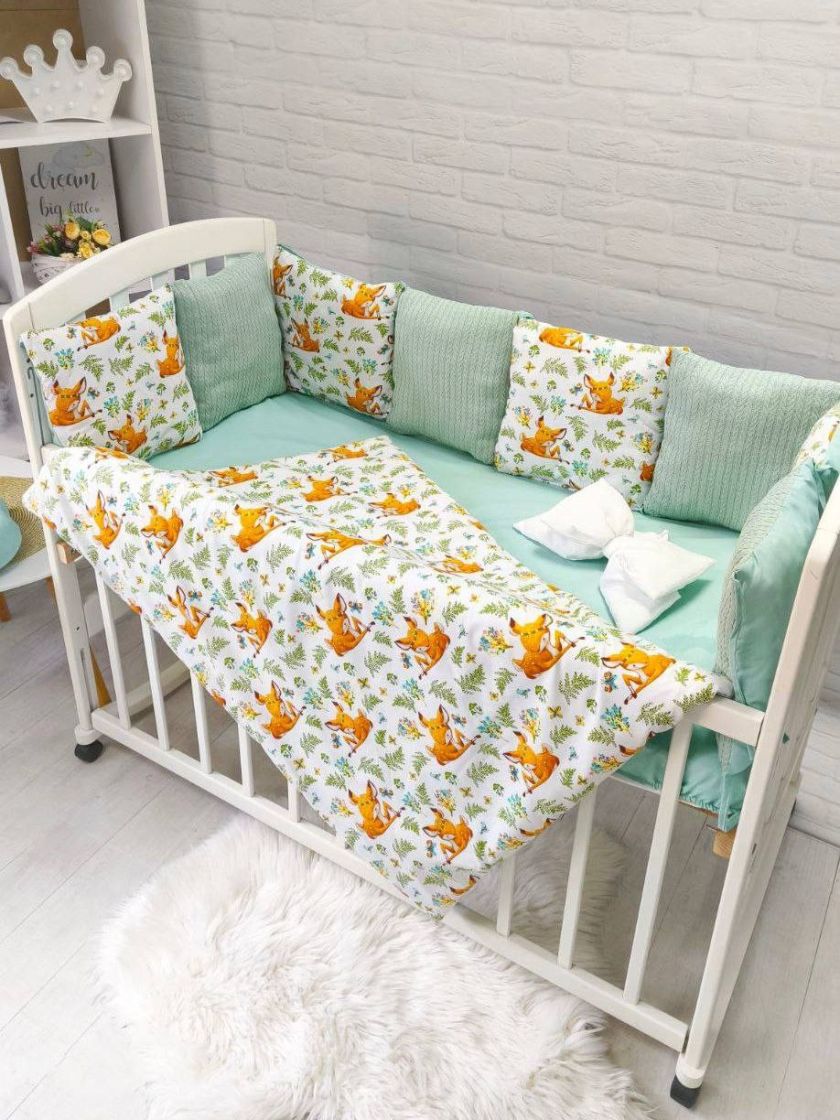 ❤ Набір у ліжко Elliz + тканина Піке, на 3 сторони. Принт - Олені бембі, м'ятний (#32498011) ✓ Anna Konvert