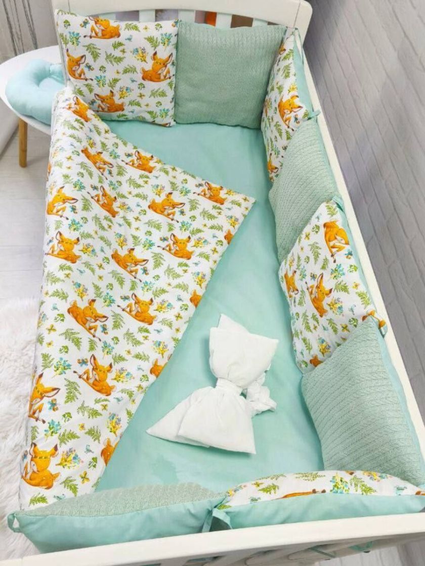 ❤ Набір у ліжко Elliz + тканина Піке, на 3 сторони. Принт - Олені бембі, м'ятний (#32498011) ✓ Anna Konvert