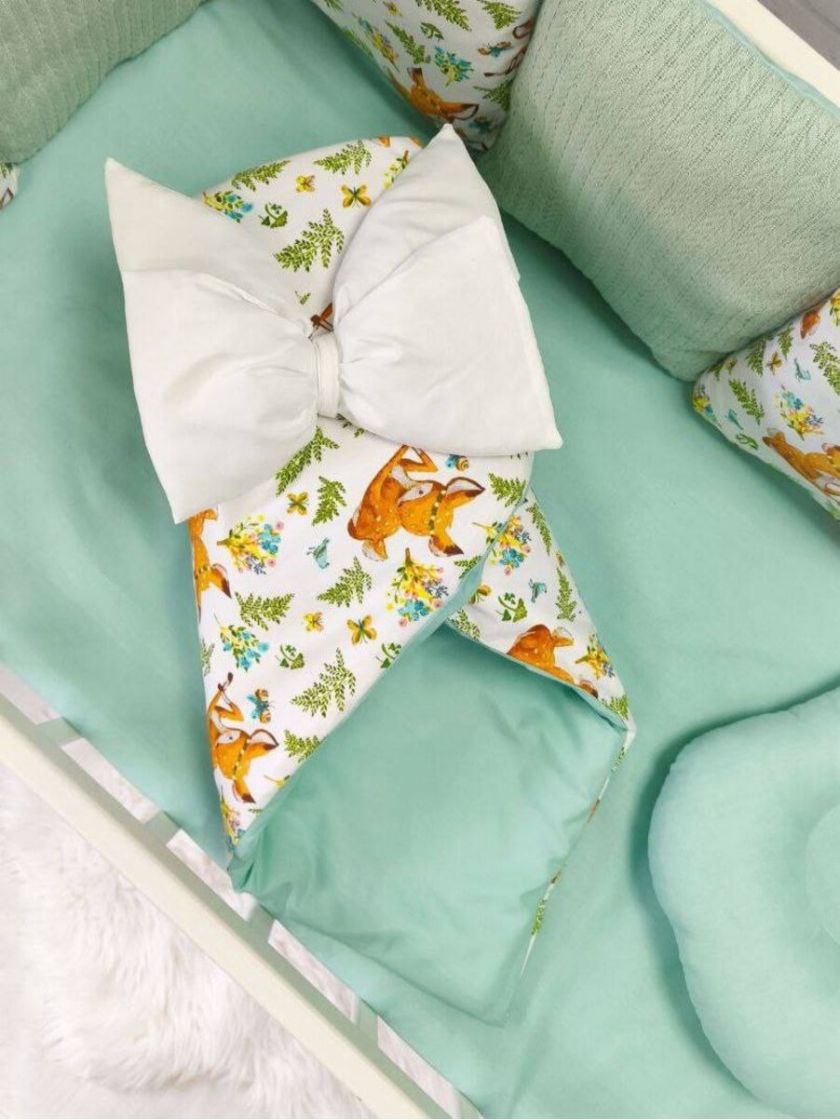 ❤ Набір у ліжко Elliz + тканина Піке, на 3 сторони. Принт - Олені бембі, м'ятний (#32498011) ✓ Anna Konvert