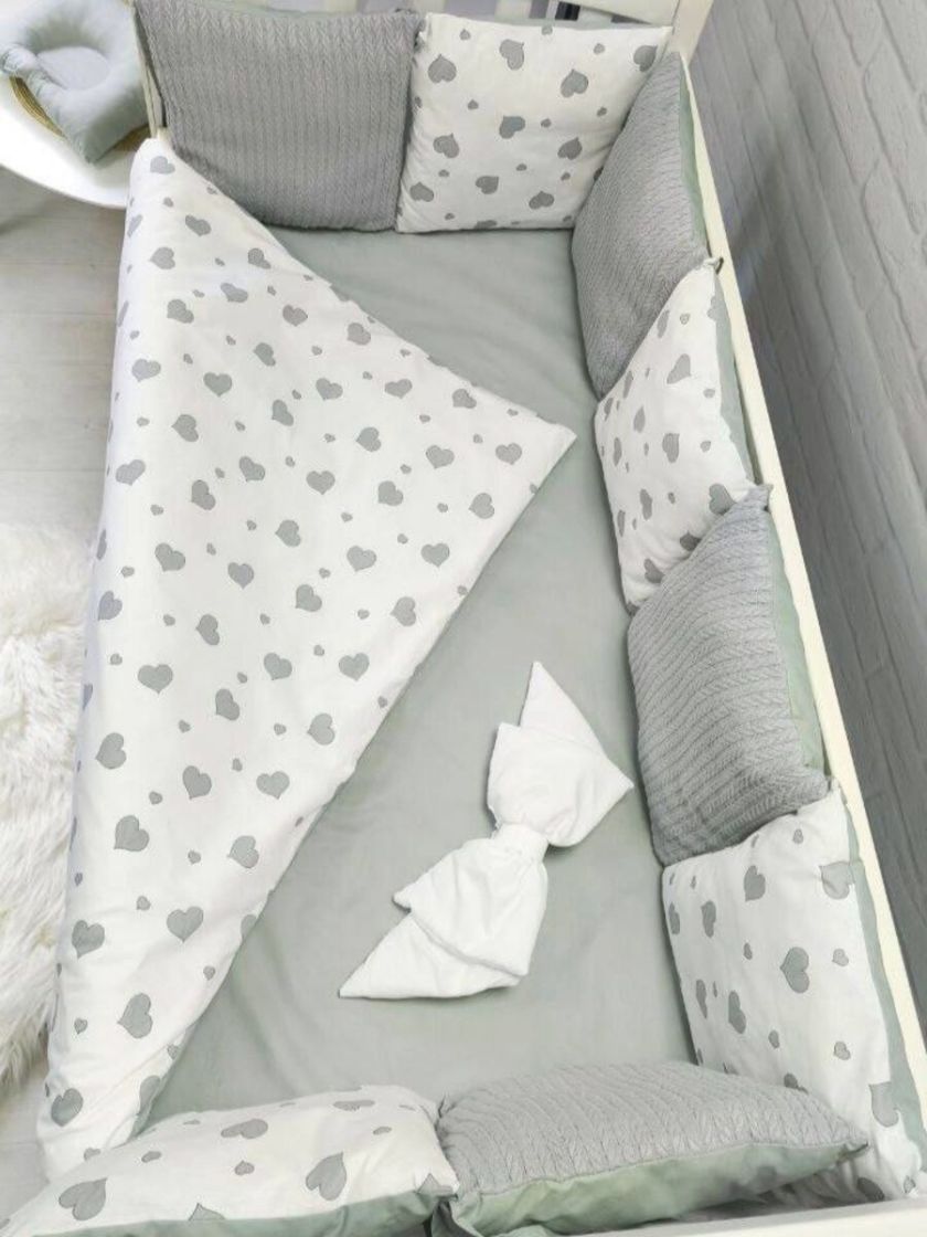 ❤ Набір у ліжко Elliz + тканина Піке, на 3 сторони. Принт - Серця сірі великі (#25950075) ✓ Anna Konvert