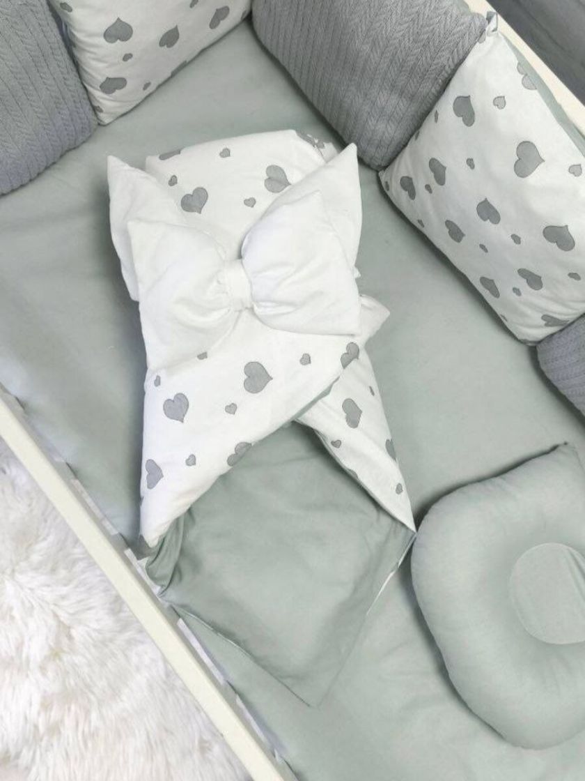 ❤ Набір у ліжко Elliz + тканина Піке, на 3 сторони. Принт - Серця сірі великі (#25950075) ✓ Anna Konvert