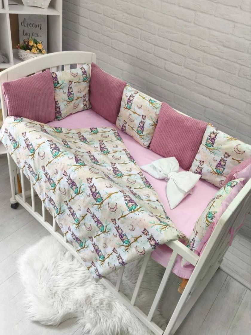 ❤ Набір у ліжко Elliz + тканина Піке, на 3 сторони. Принт - Сови на гілці, рожевий (#71711159) ✓ Anna Konvert