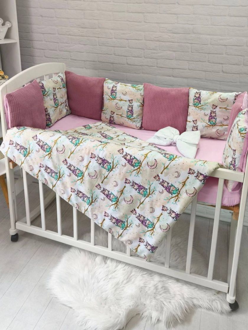 ❤ Набір у ліжко Elliz + тканина Піке, на 3 сторони. Принт - Сови на гілці, рожевий (#71711159) ✓ Anna Konvert