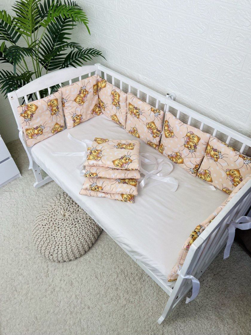❤ Бортики-подушки на 4 боки ліжечка, 12 подушок. Принт - Ведмеді на великому помаранчевому місяці (#17091267) ✓ Anna Konvert