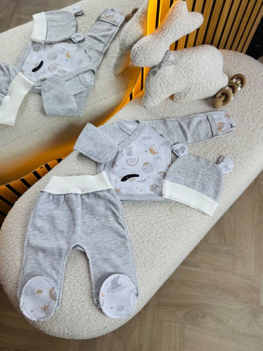 ❤ Комплект 3ка з сорочкою байка, БО. Принт - Малюнки на сірому. Розмір - 56см (#36111107) ✓ Anna Konvert