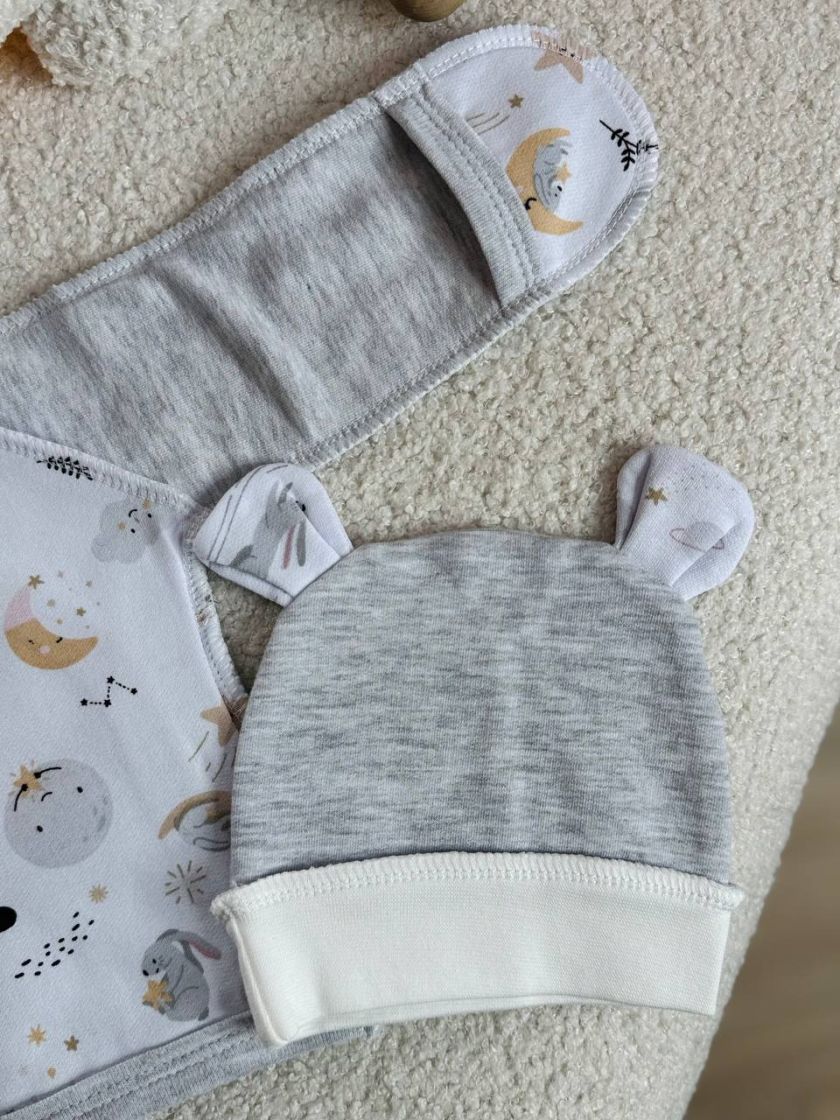 ❤ Комплект 3ка з сорочкою байка, БО. Принт - Малюнки на сірому. Розмір - 56см (#36111107) ✓ Anna Konvert