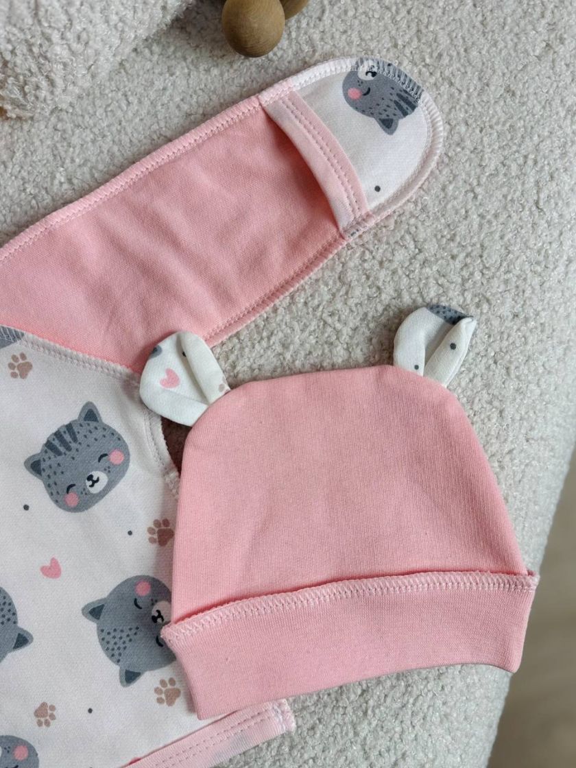 ❤ Комплект 3ка з сорочкою байка, БО. Принт - Киці на рожевому. Розмір - 56см (#53473656) ✓ Anna Konvert