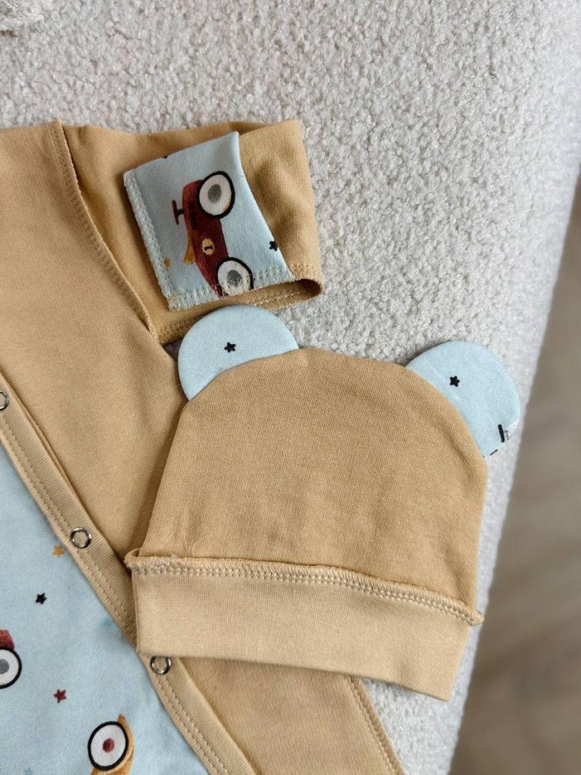 ❤ Чоловічок з шапочкою "Метелик", байка, 62р. БО. Принт - Авто на бежі. Розмір - 62 (#83382181) ✓ Anna Konvert