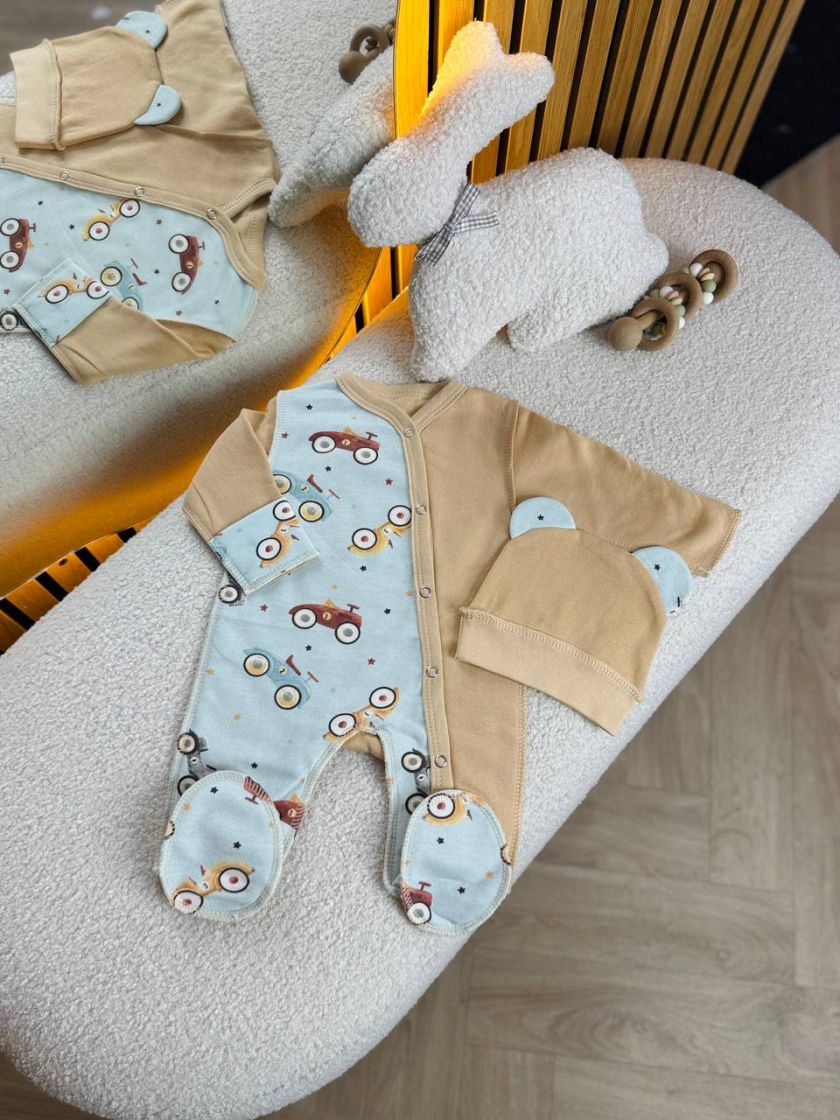 ❤ Чоловічок з шапочкою "Метелик", байка, 56р. БО. Принт - Авто на бежі. Розмір - 56см (#14535281) ✓ Anna Konvert