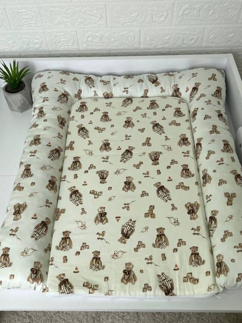 ❤ Матрасик у пеленатор, на блискавці, поролон з'ємний, 55см на 70см. Принт - Ведмеді в штанцях, серця дрібні (#85537778) ✓ Anna 