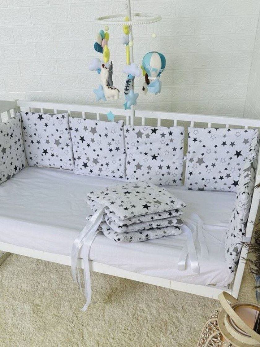 ❤ Бортики-подушки на 4 боки ліжечка, 12 подушок. Принт - Зірки різні на білому (#2936549) ✓ Anna Konvert