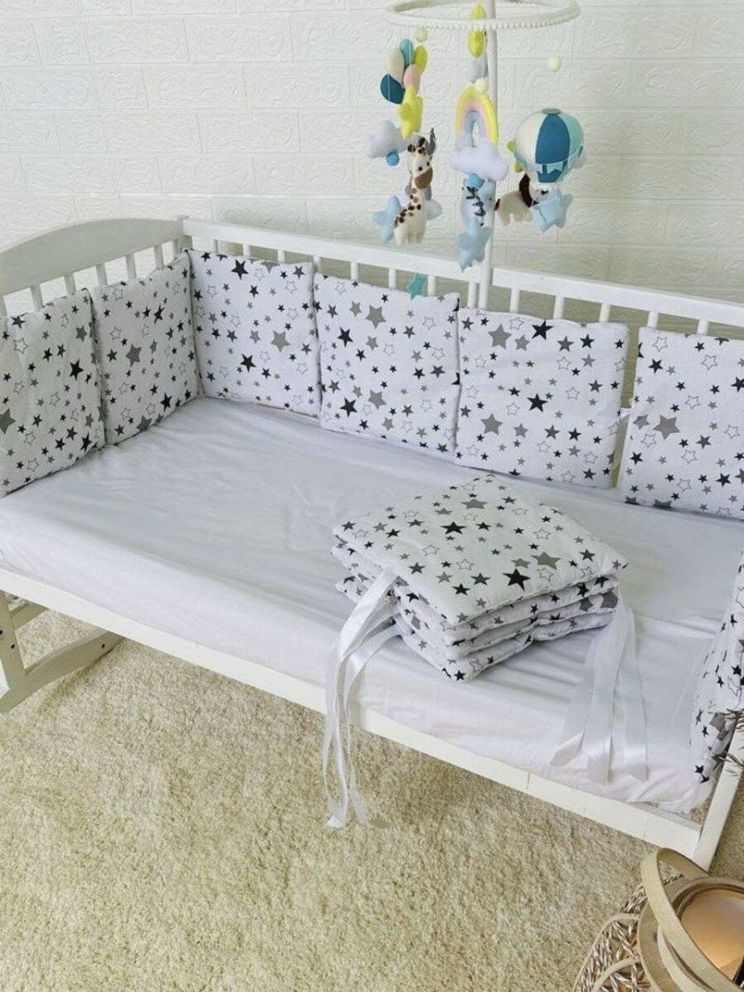 ❤ Бортики-подушки на 4 боки ліжечка, 12 подушок. Принт - Зірки різні на білому (#2936549) ✓ Anna Konvert