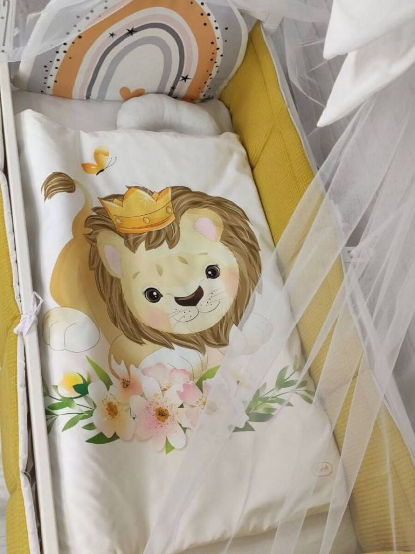 ❤ Набір у ліжко Веселка з суцільними бортиками Elliz. Колір - Гірчичний з левчиком (#36632052) ✓ Anna Konvert