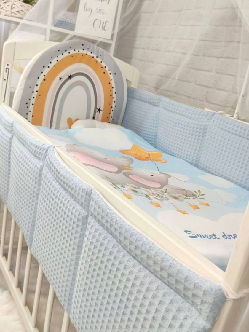 ❤ Набір у ліжко Веселка з суцільними бортиками Elliz. Колір - Блакитний зі слониками (#18068042) ✓ Anna Konvert