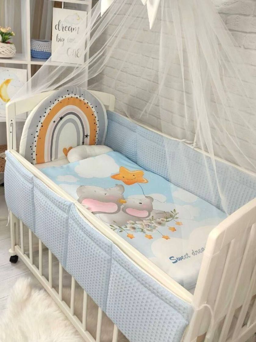 ❤ Набір у ліжко Веселка з суцільними бортиками Elliz. Колір - Блакитний зі слониками (#18068042) ✓ Anna Konvert