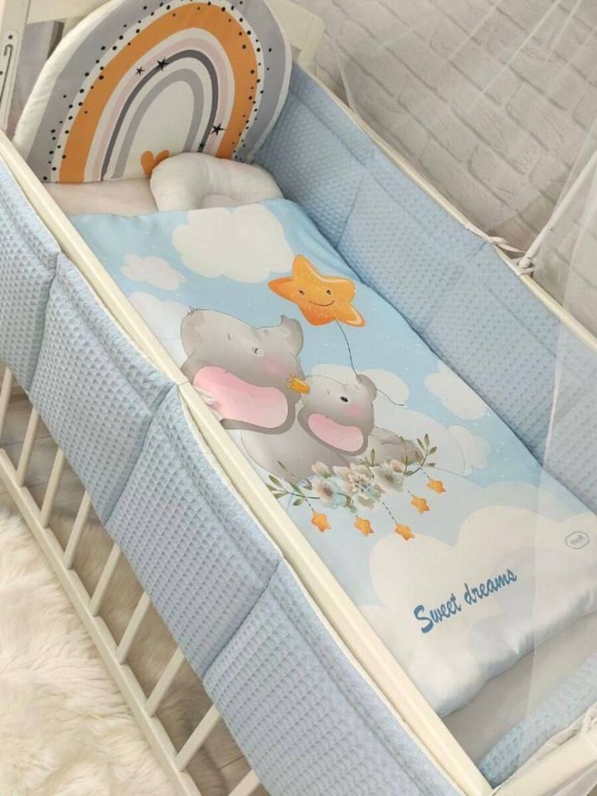❤ Набір у ліжко Веселка з суцільними бортиками Elliz. Колір - Блакитний зі слониками (#18068042) ✓ Anna Konvert