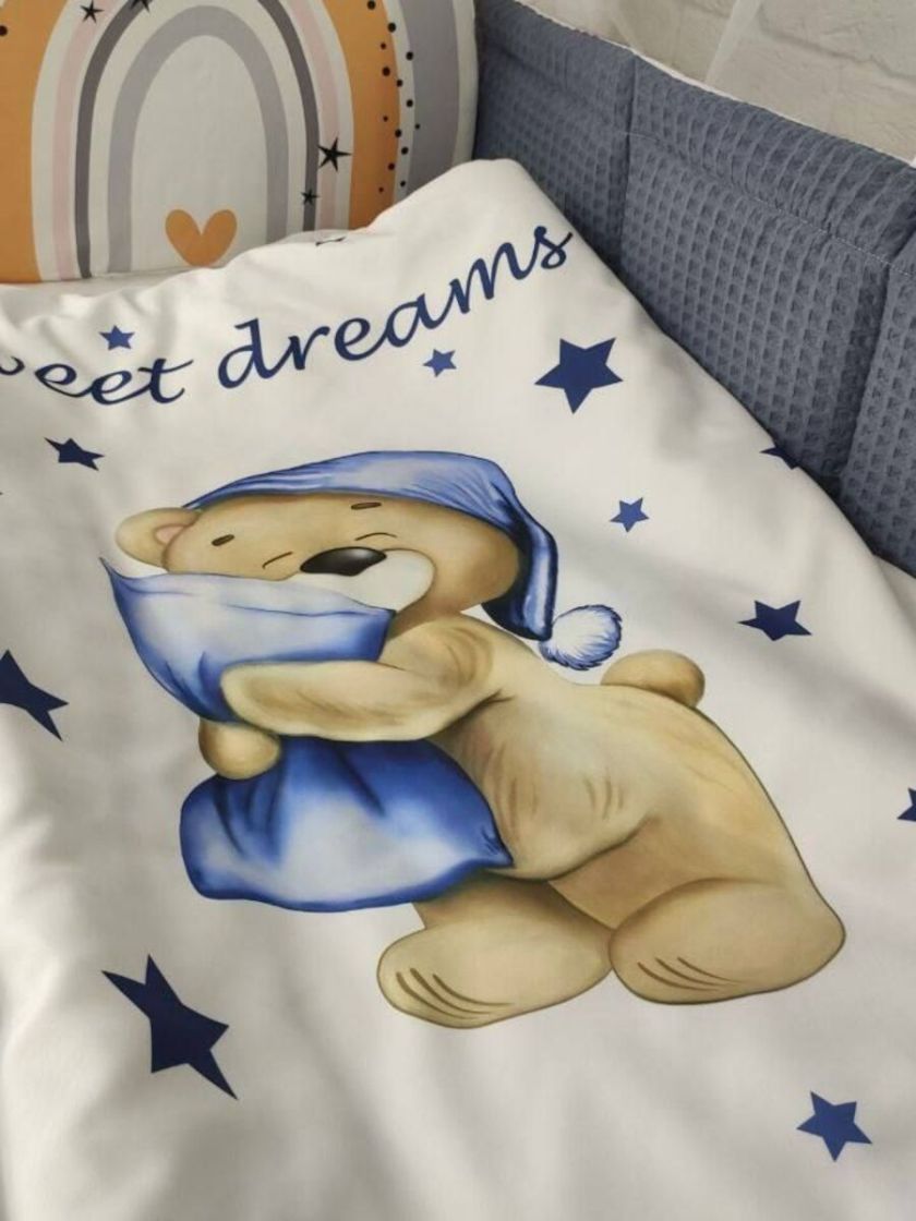 ❤ Набір у ліжко Веселка з суцільними бортиками Elliz. Колір - Індиго з ведмедиком (#0328) ✓ Anna Konvert