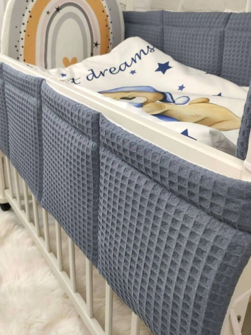 ❤ Набір у ліжко Веселка з суцільними бортиками Elliz. Колір - Індиго з ведмедиком (#0328) ✓ Anna Konvert