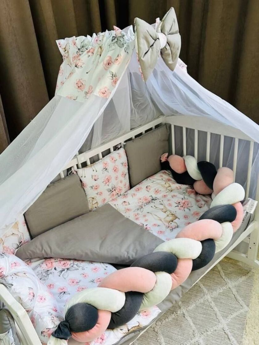 ❤ Набір з косою на 2 боки Bonna. Принт - Сірий з оленями бембі рожевими (#23033133) ✓ Anna Konvert