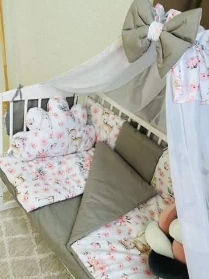 ❤ Набір з косою на 2 боки Bonna. Принт - Сірий з оленями бембі рожевими (#23033133) ✓ Anna Konvert 2